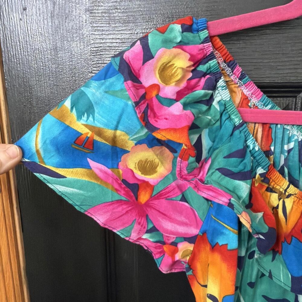 Hilo Hattie Hawaiian Dress Sz M Colorful Floral Ruffle Hem Pocket Tropical VTG - Picture 3 of 7